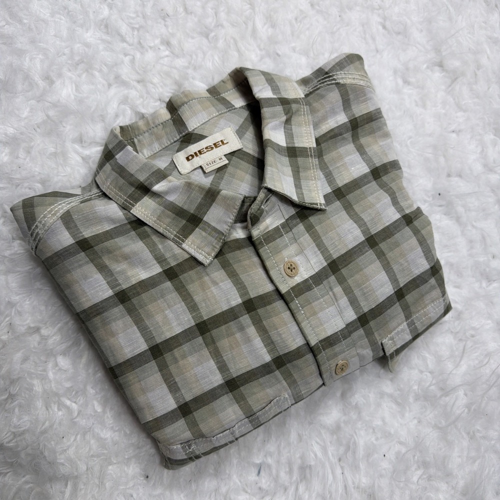 DIESEL Mens Shirt Long Sleeve Linen Blend‎ Woven Lightweight Checked Medium Tall